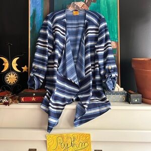 Ruby Rd. Navy and Light Blue Striped Cardigan